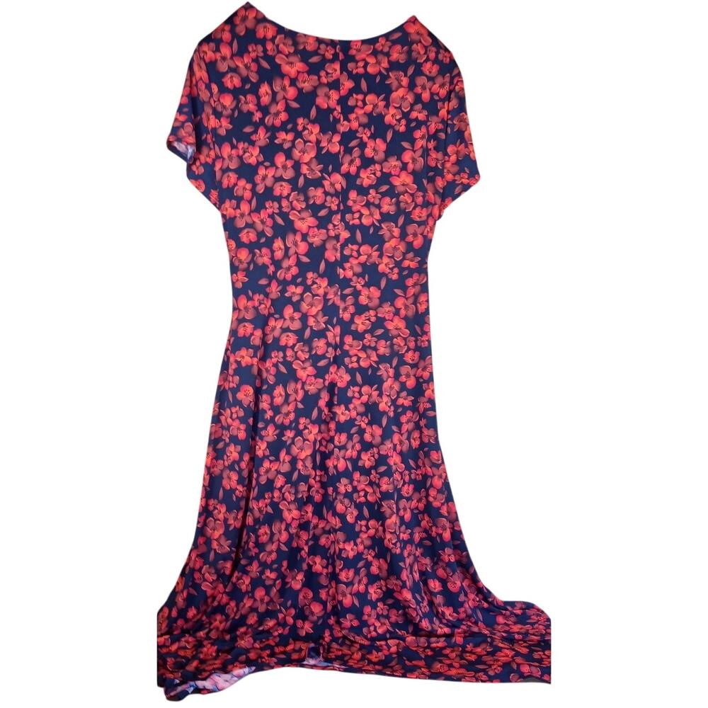 Perceptions New York XL Navy Red Floral Faux Wrap Midi Dress Stretch - Picture 5 of 8